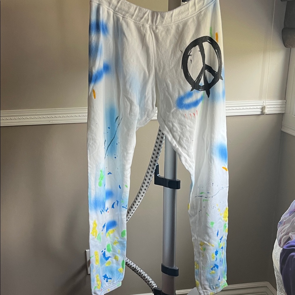 Lauren Moshi White Peace Sign Joggers